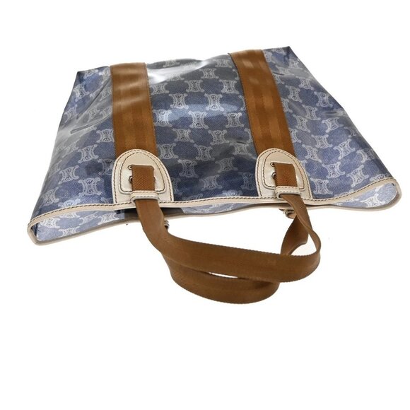 CELINE Logo Macadam Pattern Shoulder Tote Bag Vinyl Leather Blue SHW 38KA973 - Picture 5 of 15